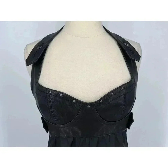 Diesel Womens 2000s y2k Moto Style Dress Black Leather Cargo Pockets Goth Grunge - Picture 2 of 16